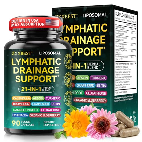 Lymphatic Drainage Supplements Lymphatic Drainage Capsules - Wellness Complex 21 in 1 Aescia Turmeric Bromelain Echinacea & More - Lymph System Support Capsules (90pcs(1 Pack))