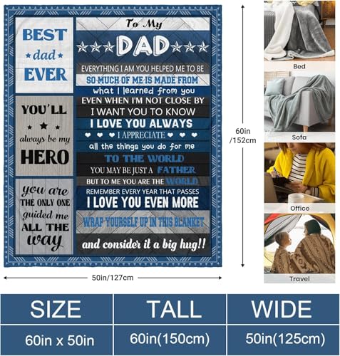 Quilazy Gifts for Dad Blanket, Dad Gifts from Daughter Son, Happy Christmas Father's Day Anniversary Birthday Gift for Dads Who Want Nothing, Best Daddy Dads Father Ever Gifts Throw Blanket 60"X50" - Image 6