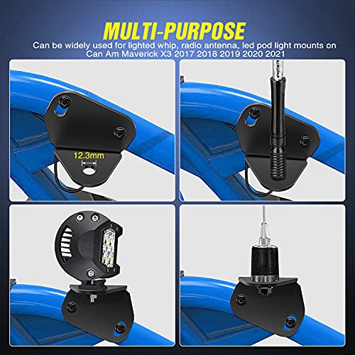 Image of Nilight 2 PCS Rear Pillar Flag Antenna Mounting Brackets, LED Whip Light Mounts Compatible with Can-am Maverick X3 2017-2021