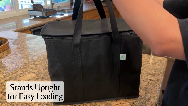 2Pcs Insulated Reusable Grocery Bag Food Delivery Bag With Zipper 22.8 X13 X15 Black