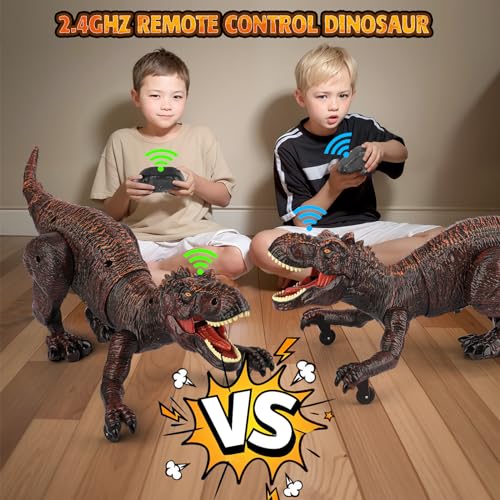 Dinosaure télécommandé avec spray brume de feu, sons jurassiques et lumières pour enfant
