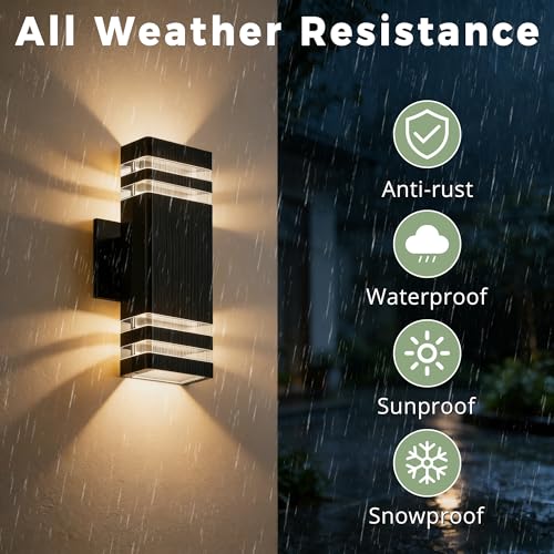 Image of JYV 2Packs Square Outdoor Wall Lights, Up and Down Lighting Fixtures, Black