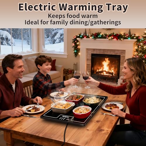 Image of Warming Mat for Food (L 22 inchx14 inch), Warming Trays for Buffets Party & Daily Use, Temperature Control Food Warmer, Full Surface Warm Tempered Glass Food Warming Mat, Black Electric Warming Tray