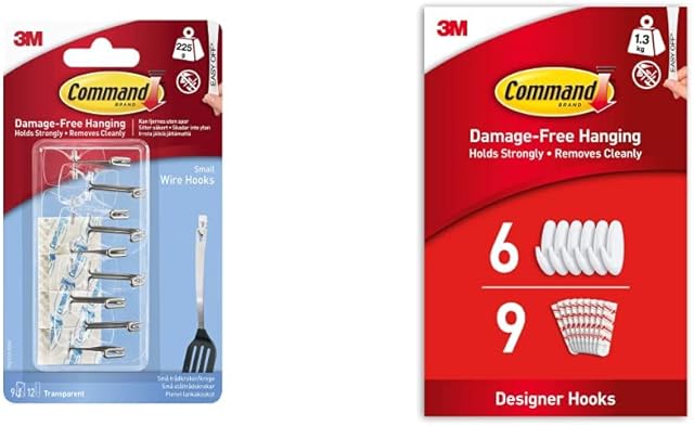 Command Clear Wire Hanger Hook, Value Pack of 9 Hooks and 12 Adhesive Strips, Transparent - Medium - White - Pack of 6 Hooks and 9 Medium Strips for Indoor Use