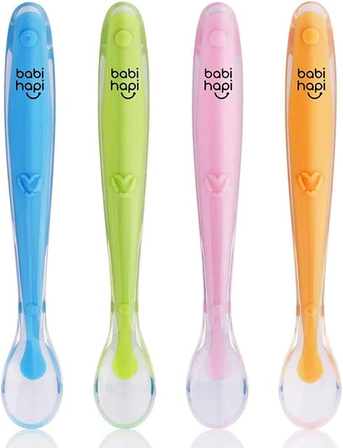 Baby Spoons Silicone Spoon for Baby weaning - BPA Free Baby Feeding and weaning Spoons for with Baby Spoon Set, Baby Food Pouches, Cutlery for Babies, Toddler and Kids. BPA Free 4 Pack