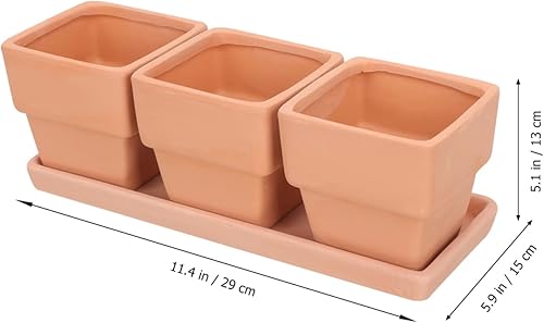 Miniatura 6 de Yardwe 3 macetas de arcilla de terracota cuadradas de cerámica para cactus de cerámica, macetas para suculentas, macetas de vivero, macetas de