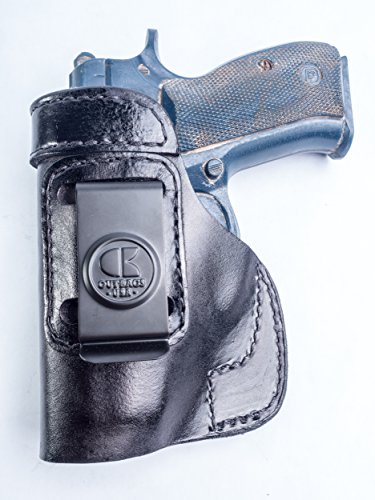 OUTBAGS USA LS2CZ75C (Black-Left) Full Grain Heavy Leather IWB Conceal Carry Gun Holster for CZ-USA CS75 Compact 9mm. Handcrafted in USA.