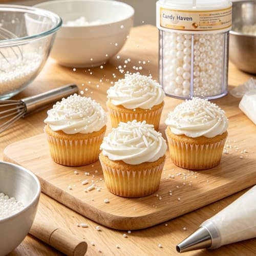 Image of Easter Sprinkles for Baking Edible Sugar Confetti, Nonpareils & Sugar Pearls - Easter Cake Decorations, Cookies, Cupcakes, Dessert Toppings (Spring Pastel Colors) (White)