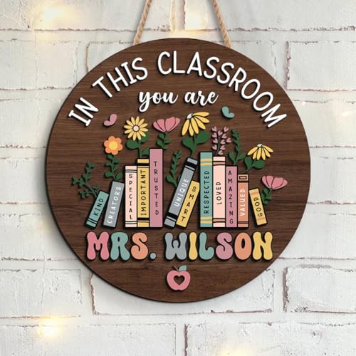 Poceton 3D Teacher Door Sign, Personalized Name...