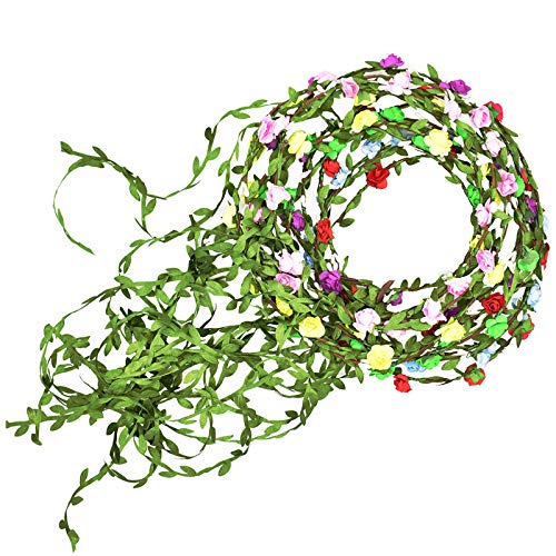 Legigo 12 Pieces Multicolor Flower Wreath Crown Headband for Women Girls Brides - Assorted Colored Flower Crown Garland Headbands for Festival Wedding Party Vacation Photography Props