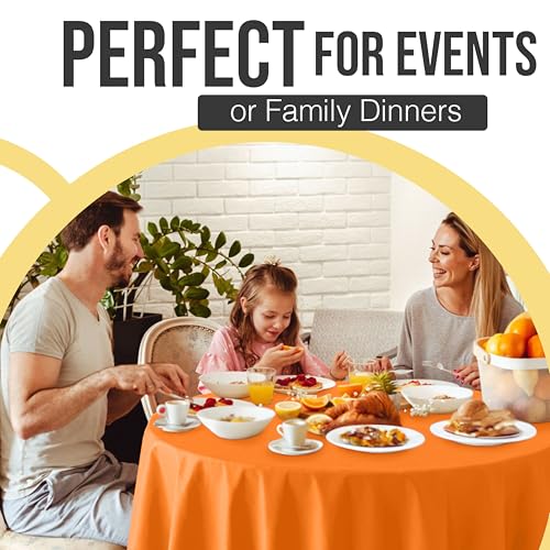 Image of Exquisite Orange Round Tablecloth 84 inch - 48 Pack | Plastic Tablecloth, Disposable Table Covers Round for Parties, Weddings, Holidays & Party Supplies