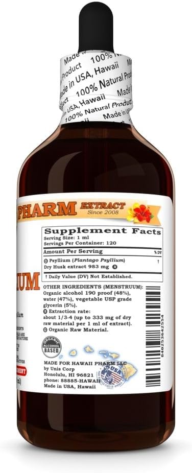 Psyllium (Plantago Psyllium) Dry Husk Tincture, All Natural, Vegan, Pure Liquid Extract - 4 fl.oz