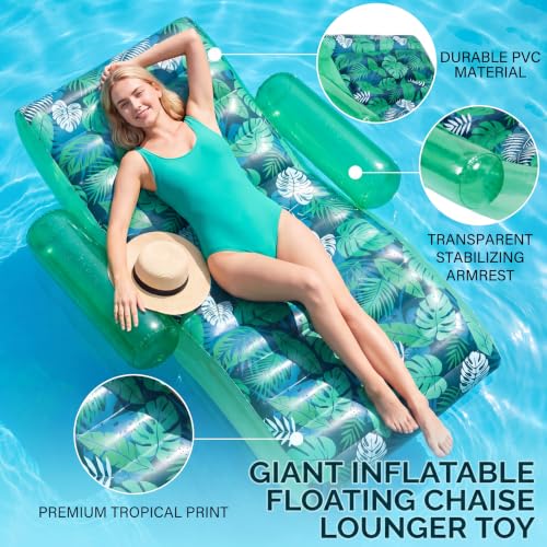 Image of Foilswirl 2 Pack Giant Inflatable Pool Floats for Adults,70 x 59 Inch Heavy Duty Pool Rafts with Backrest and Armrests Oversized Floating Lounge Chairs for Beach Lake River Summer Parties (Blue Green)