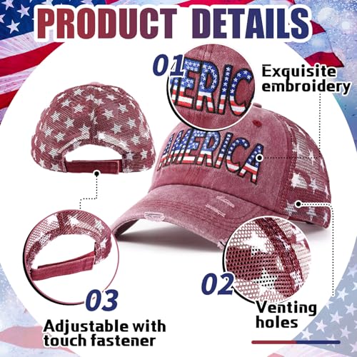 Image of Jeyiour 4 Pcs 4th of July America Baseball Cap Patriotic Flag Baseball Hat Adjustable Cotton Red White Blue Independence Day 250th Anniversary Outfits for Men Women USA