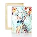 Produktbild decalmile Malen Nach Zahlen Kits DIY Leinwand Gemälde für Erwachsene Anfänger Buntes Rotwild 16"X 20" (40 x 50cm, Holzrahmen)