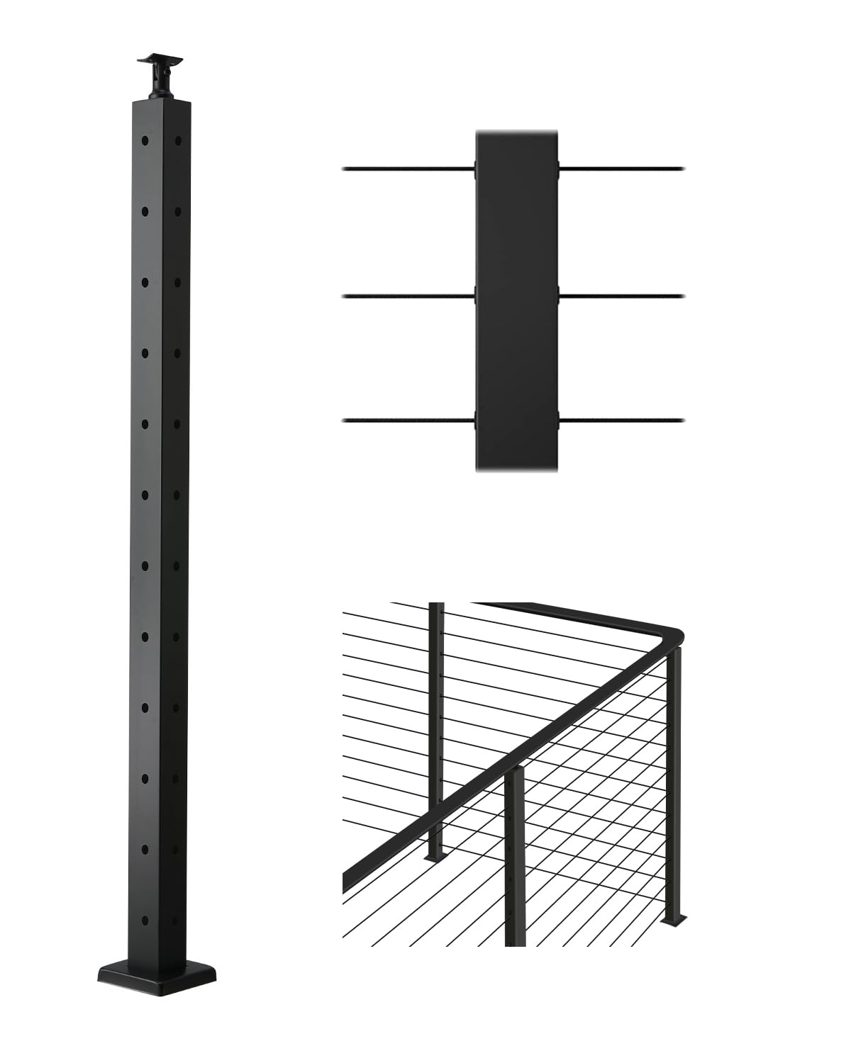 VEVOR Kabelgeländerpfosten – L‑Loch, Edelstahl SUS304, Eckgeländerpfosten, 107 cm, Schwarz, 1er‑Set