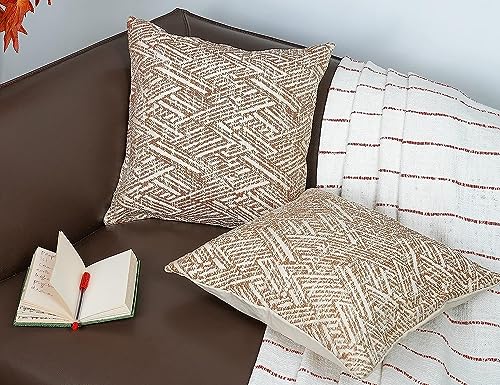 Kema Decorative Cotton Textured Linen Square Throw Pillow Cases 20 By 20 Inch Protectors Cushion Covers For Sofa Natural Beige Linen 20X20 Inch Pack Of 2 #TOP13