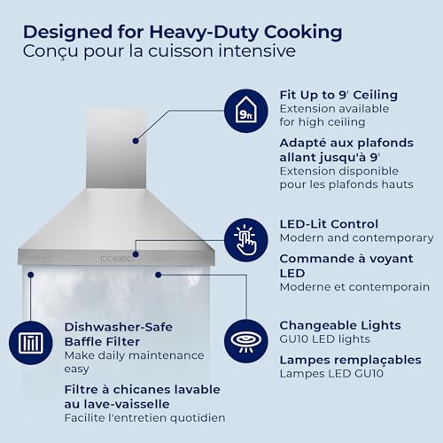 Image of Hauslane Wall Mount Range Hood 30 inch Convertible Kitchen Hood PRO 450-860CFM