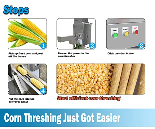Txmachine Full Automatic Corn Thresher Machine Commercial Threshing Corn Machine Stainless Steel Sweet Corn Sheller Machine Sweet Corn Separator Husking Peeler Depth Adjustable (220V) #TOP3