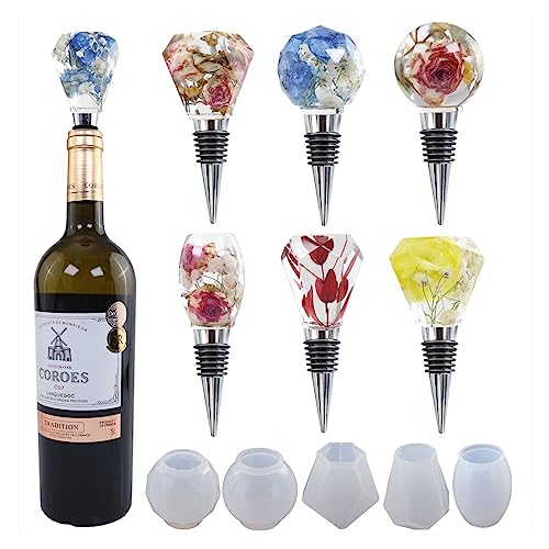 10 Pack Wine Stopper Resin Casting Mold Accessories - 5 Molds + 5 Accessories for Soap Making, Candle Making, Resin Making