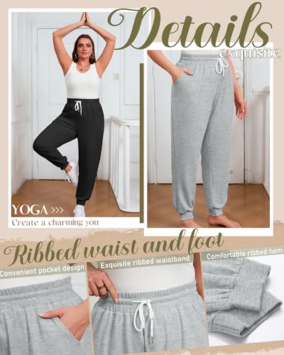 Neer 3 Pack Women's Plus Size Sweatpants Baggy Lounge Pants Athletic Drawstring Yoga Workout Pants with Pocket4