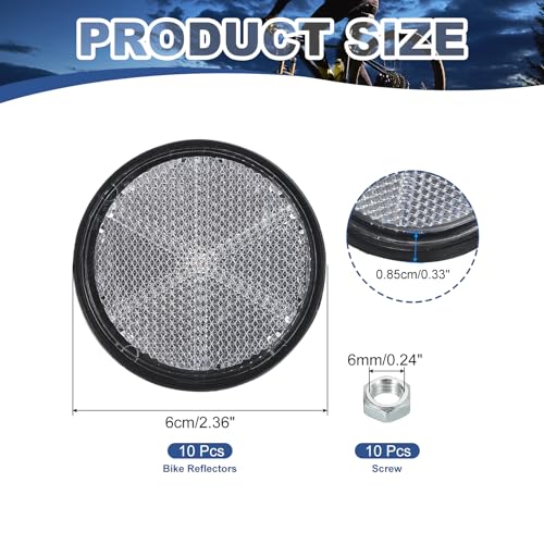 Image of PATIKIL Round Rear Reflectors, 10 Pcs Safety Reflective Warning Reflector Plastic Universal Motorcycle Reflector with M6 Screw Mount for Car Motorcycle Trailer Bike Bicycles Dirt, White