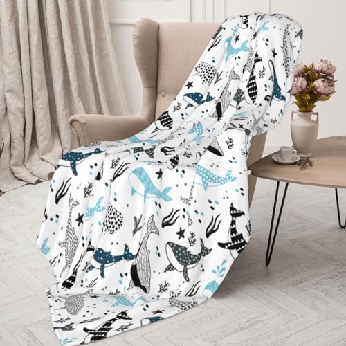 Whales Throw Blanket Lightweight Warm Flannel Fleece Blankets Cozy Soft Air Conditioning Blanket Gifts for Women Men Girls Boys 50
