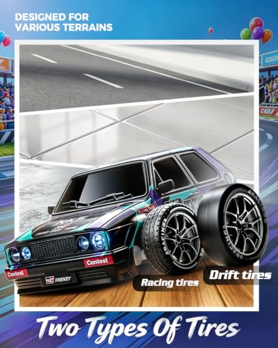 Image of RC Drift Car with Racing Livery 4WD 1 /24 Remote Control Drift Car | 20KM /H High-Speed Classic 80s-Style Sports Hatchback Toy Vehicle with LED Lights, Extra Racing Tires, for Adults and Kids