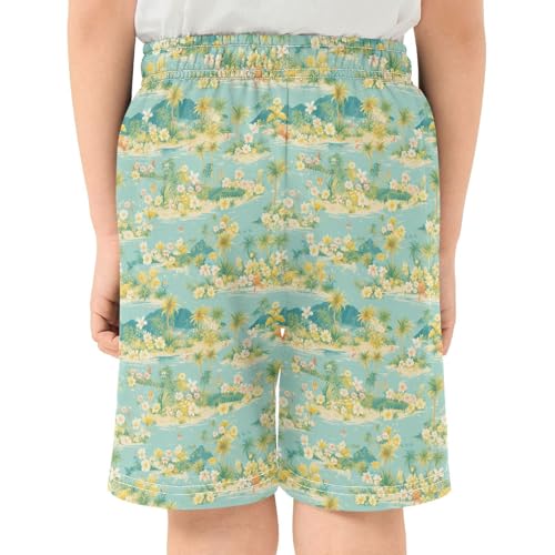 Cute Tropical Athletic Shorts Boys with Pockets Wrestling Short Pants Youth Boy Basketball Shorts Turquoise3