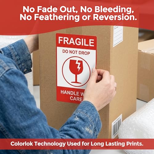 Image of GLUN Pack of 100 Piece Fragile Shipping Stickers, 4x6 inch Size Roll, Bold High-Visibility inchHandle with Care inch & inchDo Not Drop inch Warning Stickers for Safe Delivery
