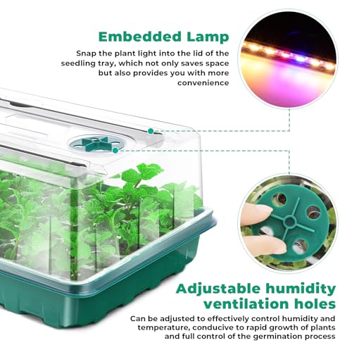Image of Seed Starter Tray with Grow Light, 96-Cell Seed Starter Kit, Seedling Starter Trays with Humidity Domes, Automatic Timer, Adjustable Light Indoor Gardening Plant Germination Trays