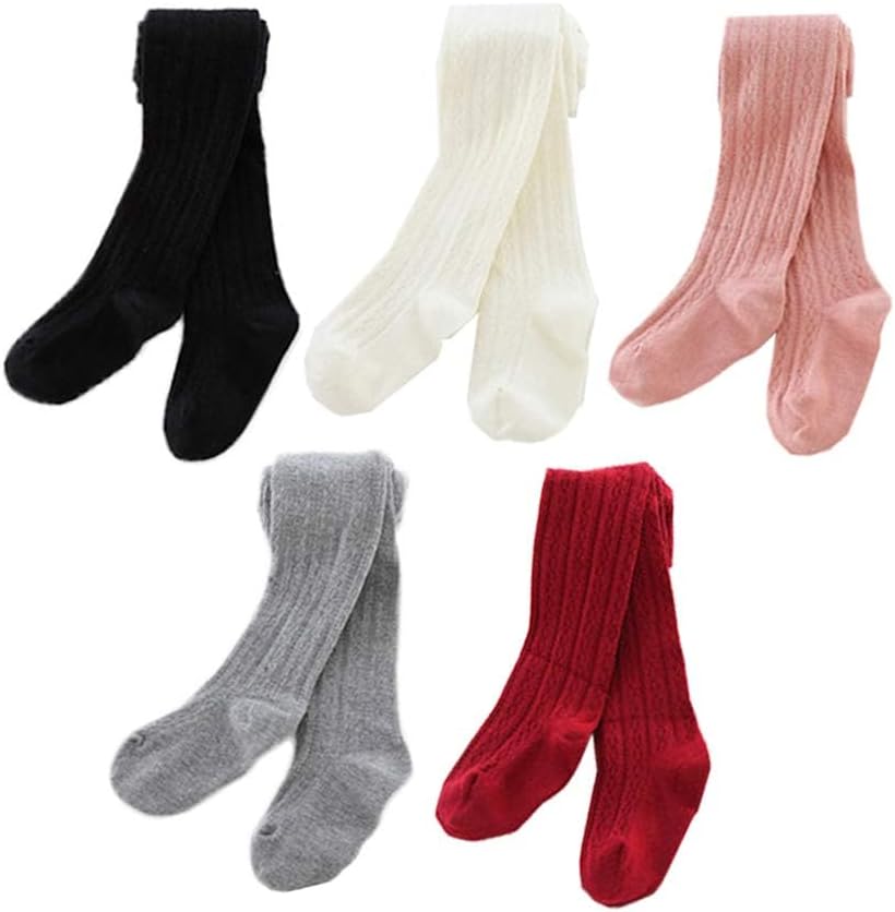 Ehdching 5 Pack Baby Toddler Girls Children Cable Knit Cotton Tights Leggings Stocking Pants