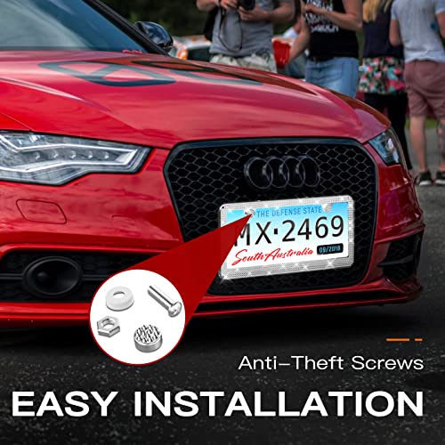 Hotor Bling License Plate Frame - Sparkly License Plate Holder, Lastingly License Plate Frame For Women, Stainless Steel & Obstruction-Free Car Accessory With Multifaceted Rhinestones, 2 Packs #TOP3