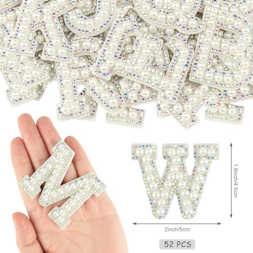 Morcheiong 52Pcs Pearl Rhinestone Letter Patches Self Adhesive A-Z, Stick on Pearl Letter Patches for Clothes, Fabric, Backpack (Multicolor) by Morcheiong - Image 2
