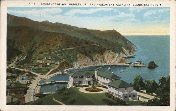 Residence of Wm. Wrigley Jr and Avalon Bay Santa Catalina Island, California CA Original Antique Postcard