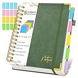 Spiral Notebook Journal with Removable Dividers Tabs, 300 Pages Hardcover Leather 5 Subject College Ruled Notebook, 6.1