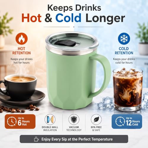 Image of MAGIC SPOON Stainless Steel Travel Coffee Mug with Sipper Lid & Handle, Insulated Tea Cup, BPA-Free Double Wall Tumbler for Hot-Cold Beverages, Office, Home, Car- Pista-Navy, (Combo Pack (400ml X 2))
