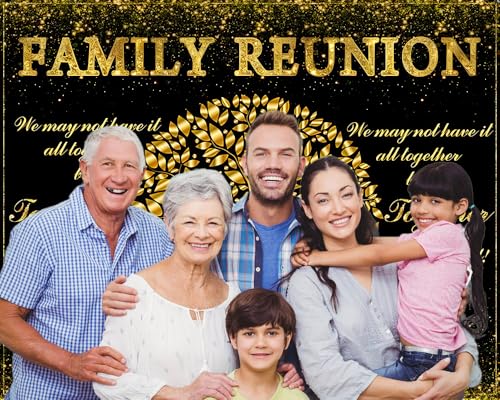 Grwqebil Family Reunion Backdrop 10x8ft Fabric Black and Gold Family Tree We are Family Photography Background Family Gathering Party Decorations Family Photo Shoot Background Props by Grwqebil - Used condition - Image 4