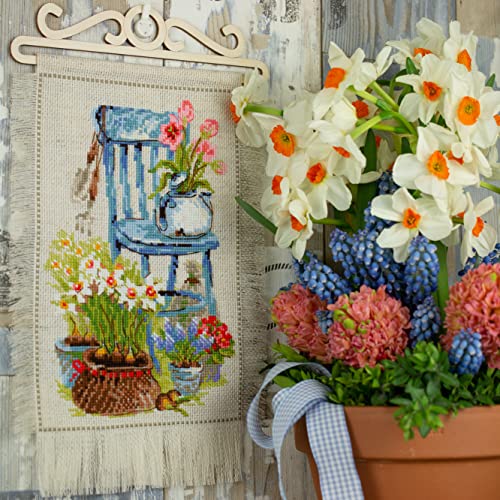 Image of RIOLIS - Cottage Garden. Spring 1656, Cross Stitch Kits 7,87 inch x 11,81 inch, Cross Stitch Kits for Beginners & Advanced, Crossstitching Kit Adult, Embroidery Counted Stitching Kit