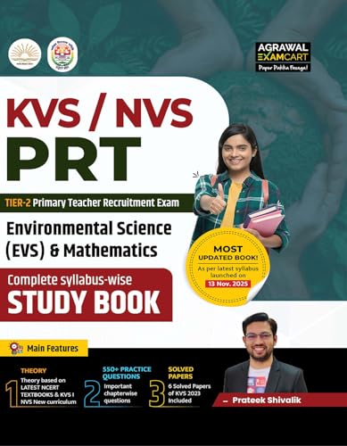 Image of Examcart KVS /NVS PRT Tier-2 EVS & Mathematics Study Book 2026 | Complete Syllabus-wise Theory, 550+ Practice Questions, 6 Solved Papers | NCERT-Based Updated Syllabus (English Medium)