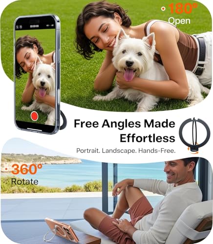 Image of TORRAS Ostand Q3 Spin Designed for iPhone 17 Pro Case, 360 Rotatable Ring Stand & 18N Strong Magnetic Lock, Military-Grade Shockproof Cover for Hands-Free Viewing, Clear