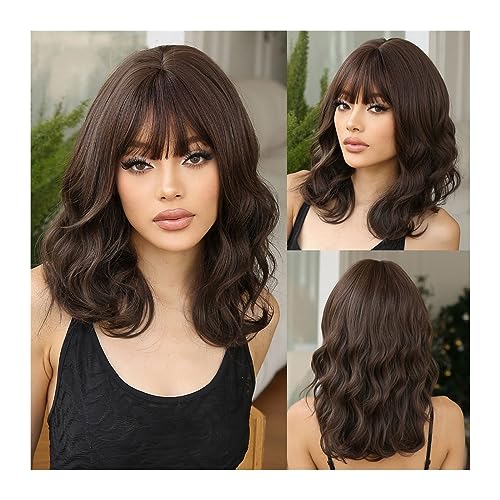 Perruque brune ondulée eau pour soirée cosplay et coiffure quotidienne femme