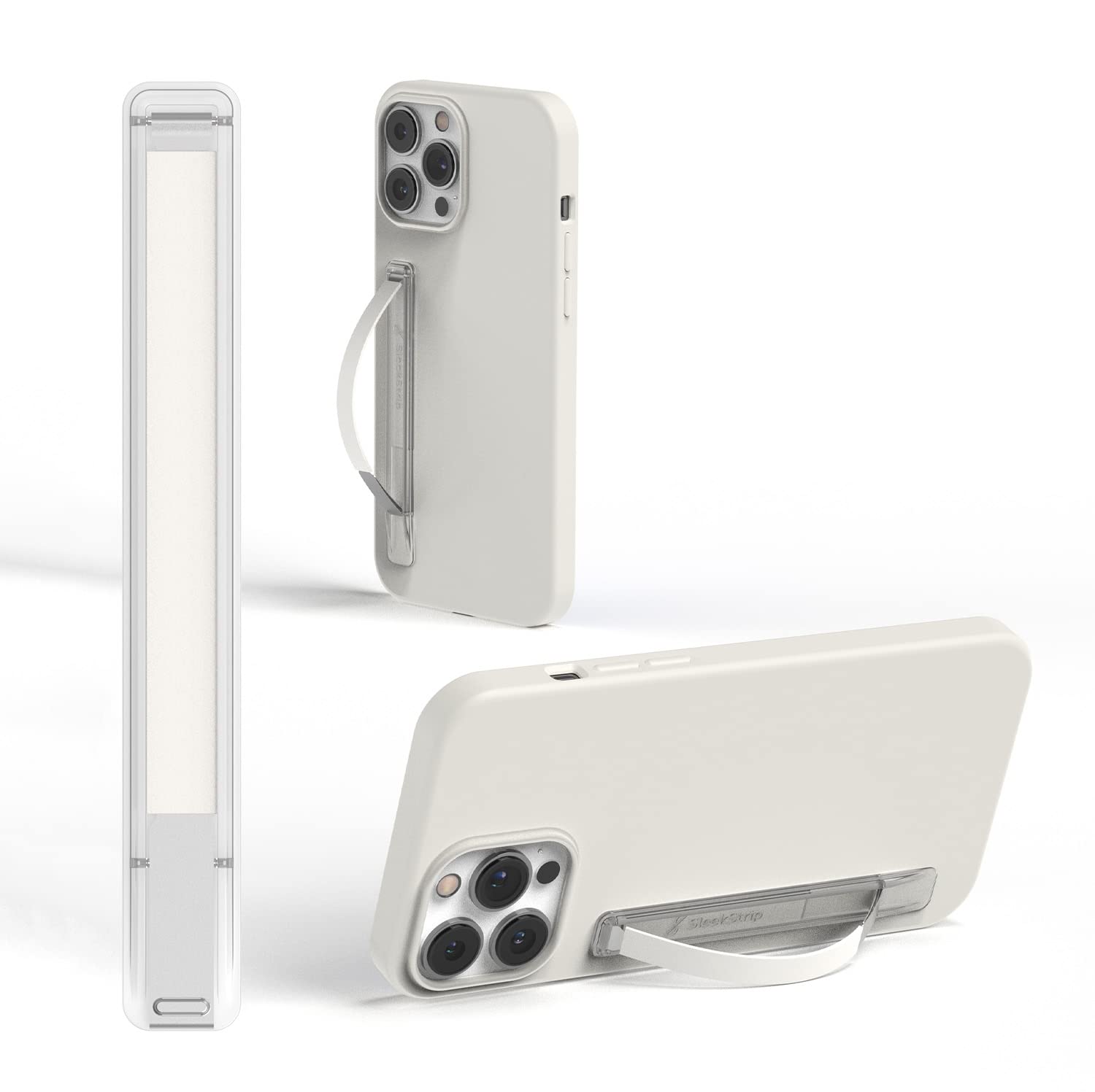 SleekStrip SleekGrip-Essential Ultra Thin Phone Grip Stand,Slim Metal Finger Loop Ring Hand Holder Strap Cell Phone Grips for iPhone 16 Pro Max,17 Air,Android,Case Back - Frosted x Pure White