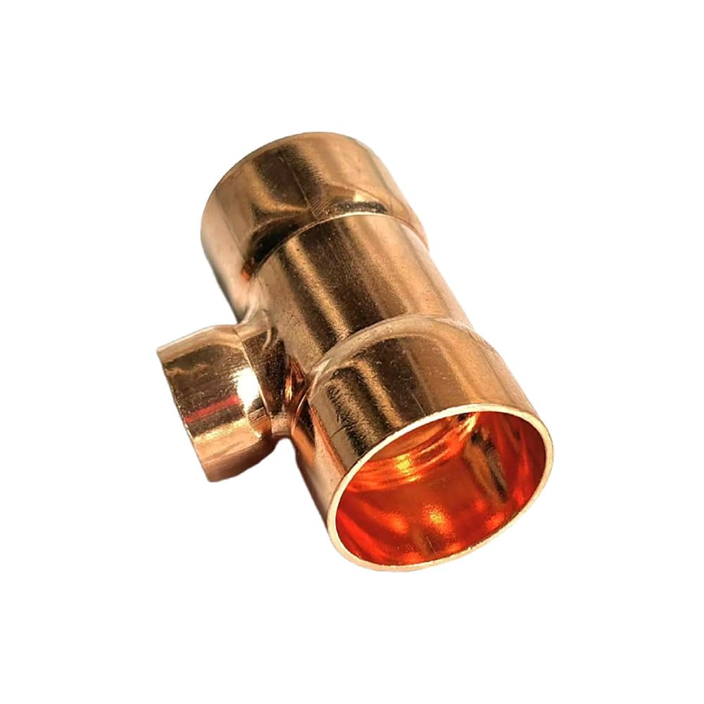 Raccordo a T riduttore in rame a 3 vie, estremità con presa a saldare for tubo con diametro interno di 67-159 mm for sistemi HVAC e di refrigerazione(76mm-42mm-76mm)