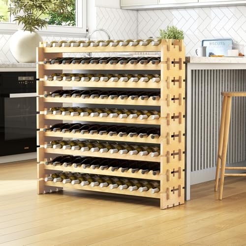 GIANTEX Étagère à vin empilable en bois, porte-bouteilles pour 108 bouteilles, armoire à vin avec support à vin à 9 niveaux, porte-bouteilles modulaire...