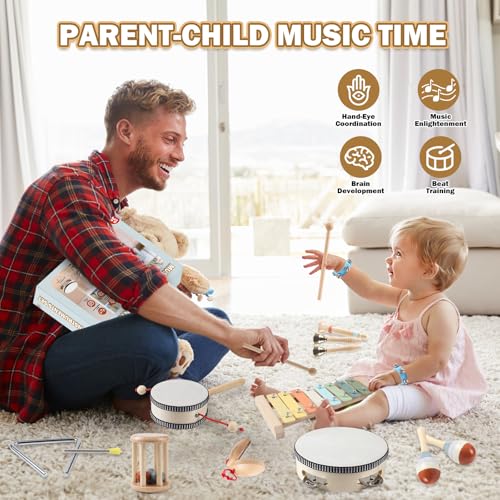 MYDOVA 11 in 1 Toddlers Musical Instruments, Baby Montessori Wooden Musical Toys, Educational Percussion Rhythm Drum Sensory Toys for Babies Kids, Preschool Educational Toys for Boys and Girls - Image 5