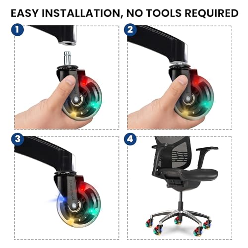 Image of Office Chair Wheels - Set of 5 Rollerblade-Style Caster Wheels, Smooth & Quiet Rolling, Protects Hardwood Floors & Carpets, Universal Fit, Durable and Long-Lasting - Multicolor