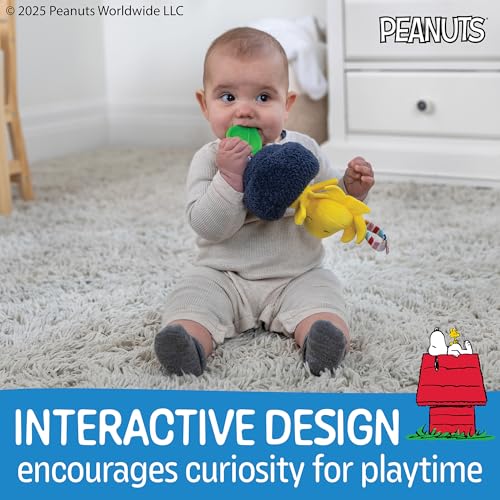 Image of Kids Preferred Peanuts Charlie Brown Snoopy and Woodstock Baby Pulldown Sensory Toy for Kids & Toddlers with Teether Rattle & Stroller Car Seat Loop