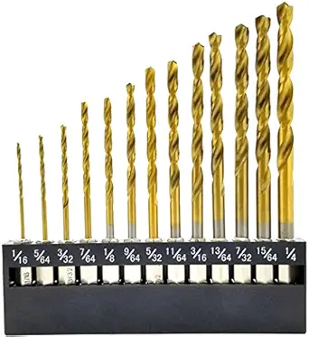 VETCO Titanium Nitride Drill Bit Set - 13 Pieces Hex Shank Quick Change Speed Lock Wood Plastic Aluminum