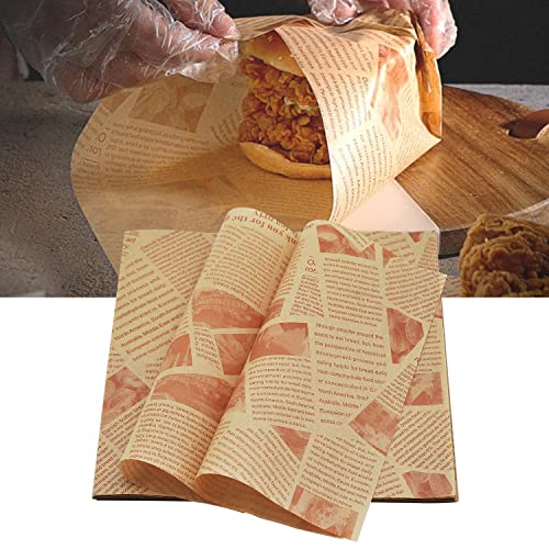 MABAHON Hojas de papel a prueba de grasa100 piezas papel de regalo para hornear,25 x 25 cm sándwich de pan,hamburguesa,patatas fritas de pescado,papel a prueba de aceite de grado alimenticio Cover